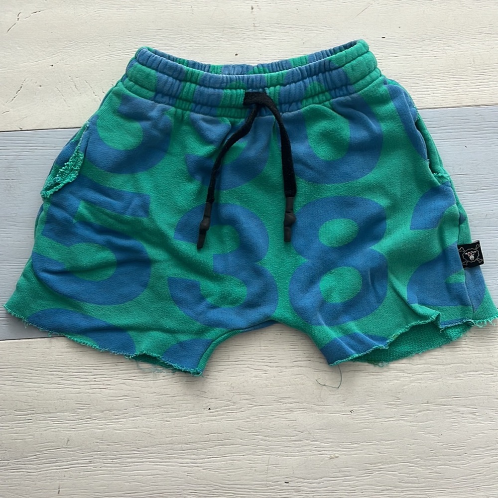 Nununu green and blue print sweat shorts with pocket size 4-5